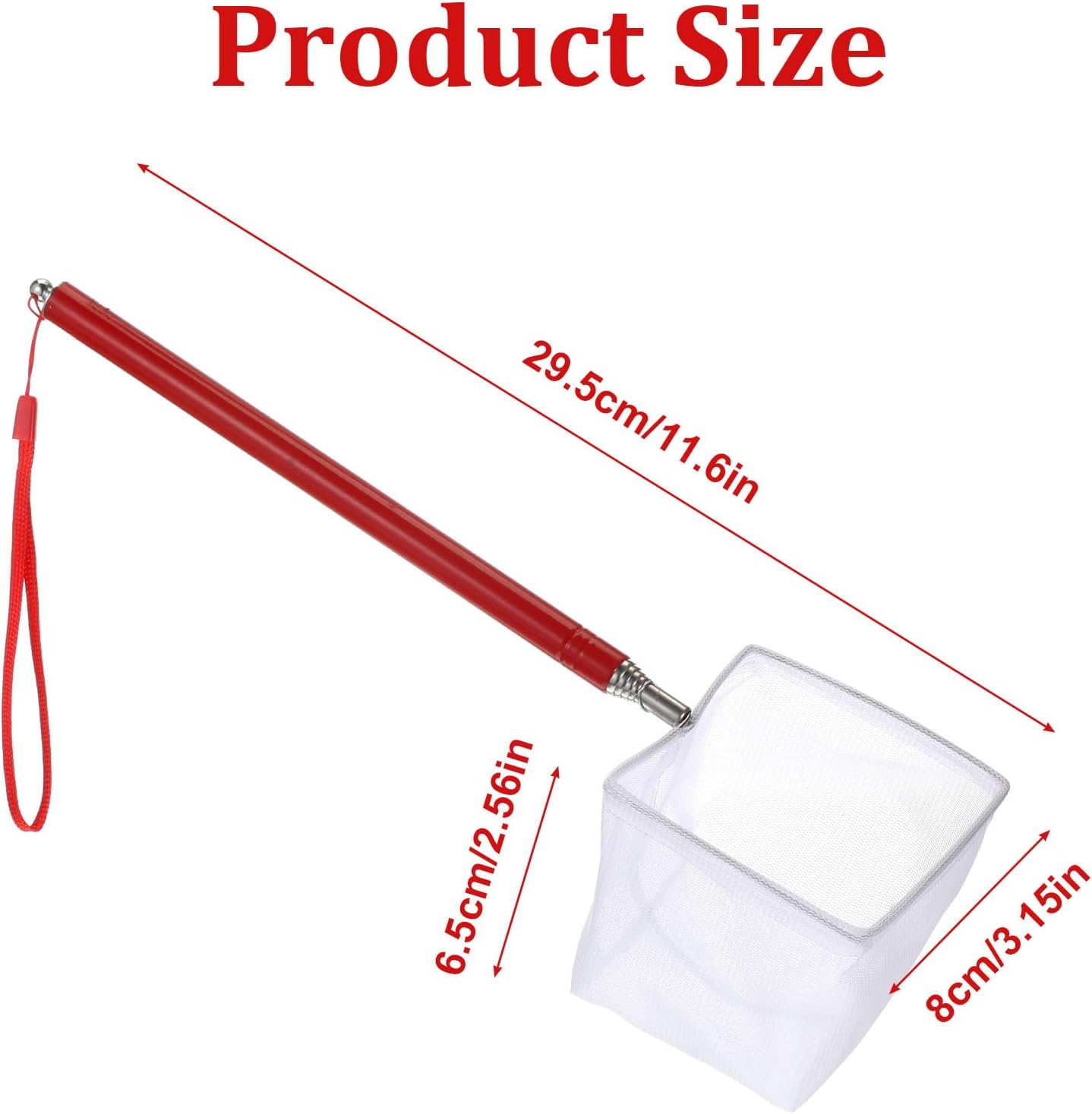 3 Inch Aquarium Net, Fish Net for Fish Tank with 8.6" to 39" Long Extendable Stainless Steel Handle Red Small Square Fine Mesh Shrimp Nets Pond Food Residue Debris Skimming Tool for Fishes Shrimp image 2