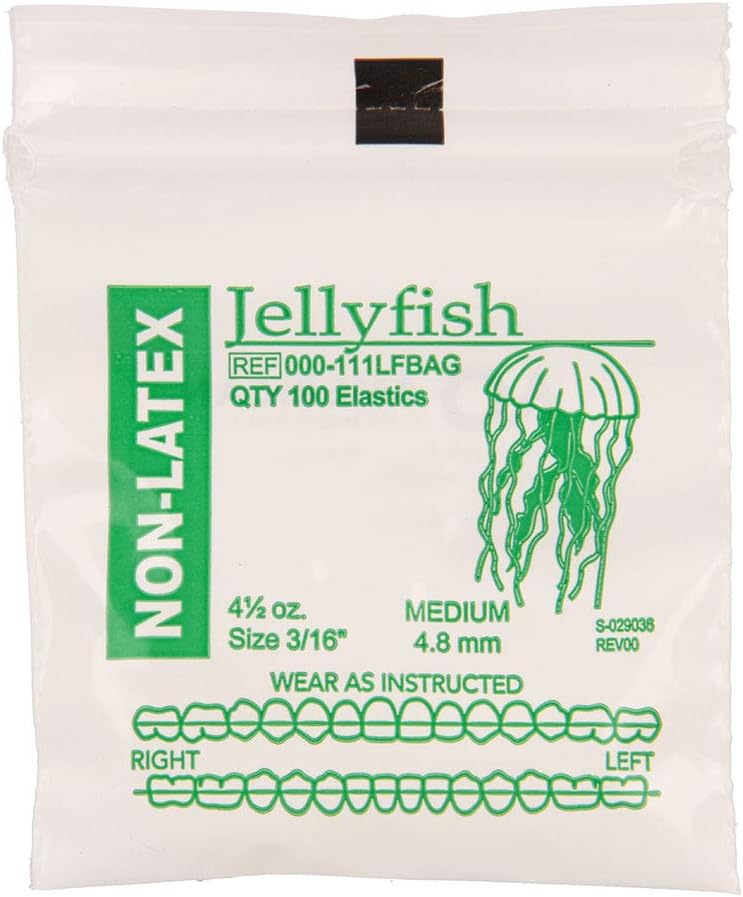 American Orthodontics Elastics Non-Latex Sea Life Jellyfish | Medium, 4.5 Oz, 3/16" Size, 30 Packs Per Box, 3,000 Total | Made in The USA | Consistent Force, Hypo-allergenic Non-Latex Material