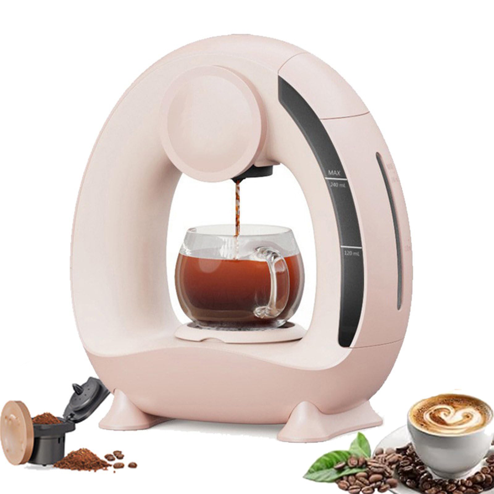 Portable Drip Coffee Maker, Single-Serve Coffee Maker, 85 °C Constant Temperature, 20S Fast Heating Extraction, 240ml Removable Water Tank for Office Home Pink-Powdered
