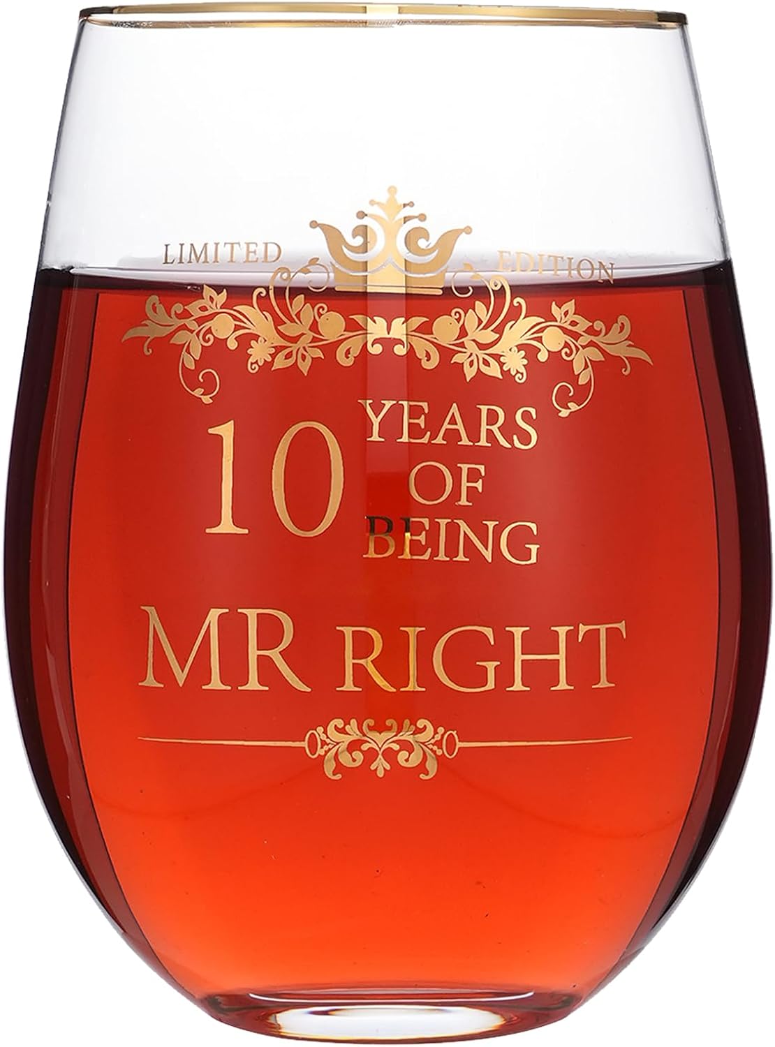 Set of 2 10th Years Wedding Anniversary 15 Ounces Wine Glass Tumblers 10 Years Mr Right Mrs Always Right Anniversary Cups Present for Couples Parents Gifts - Image 3