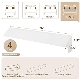 Bedluxe King Wedge Pillow Headboard, Bed Wedge Pillow for Headboard, Bed Gap Filler King - Fill The Gap (0-3.5), Mattress Gap Filler(White, 76x6.5x4.5)