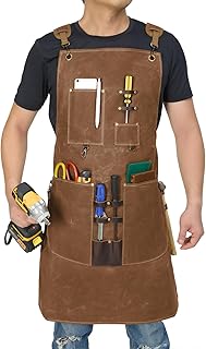 NEHOR Woodworking Apron for Men Durable Waxed Canvas Wood Workshop Bib Apron with 13 Tool Pockets Work Apron for Carpenter Woodworker Blacksmith,Men Gift