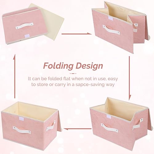 Miniatura 9 de Bonitas cajas de almacenamiento con tapas, cajas de almacenamiento decorativas lavables, canastas de almacenamiento plegables con tapa rosa, cubos