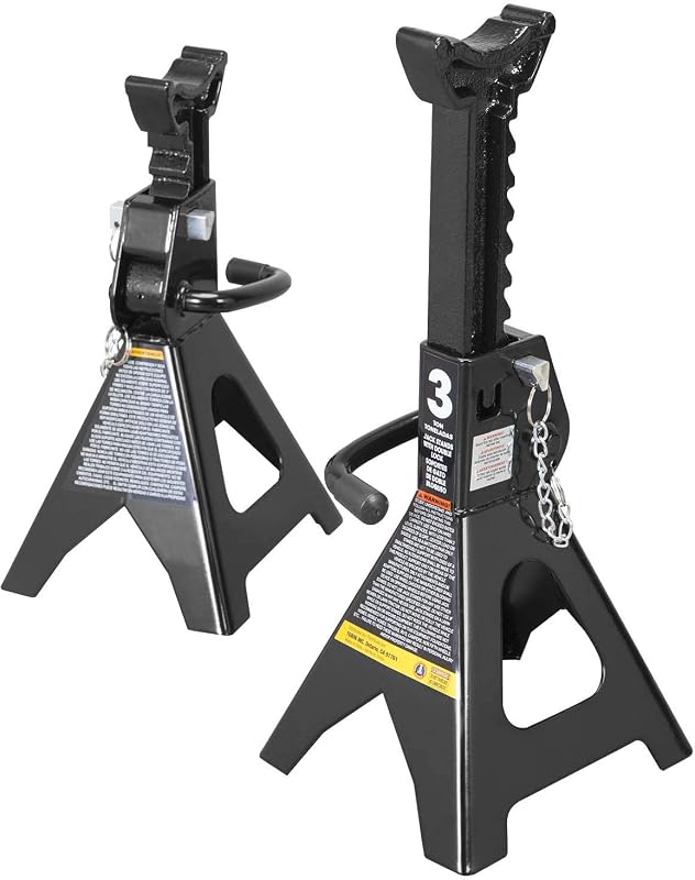 Cavaletes para Veículos Torin AT43002AB com Trava Dupla, Aço, Capacidade de 3 Toneladas, Altura de 28,6 a 42,5 cm, Conjunto com 2 Peças