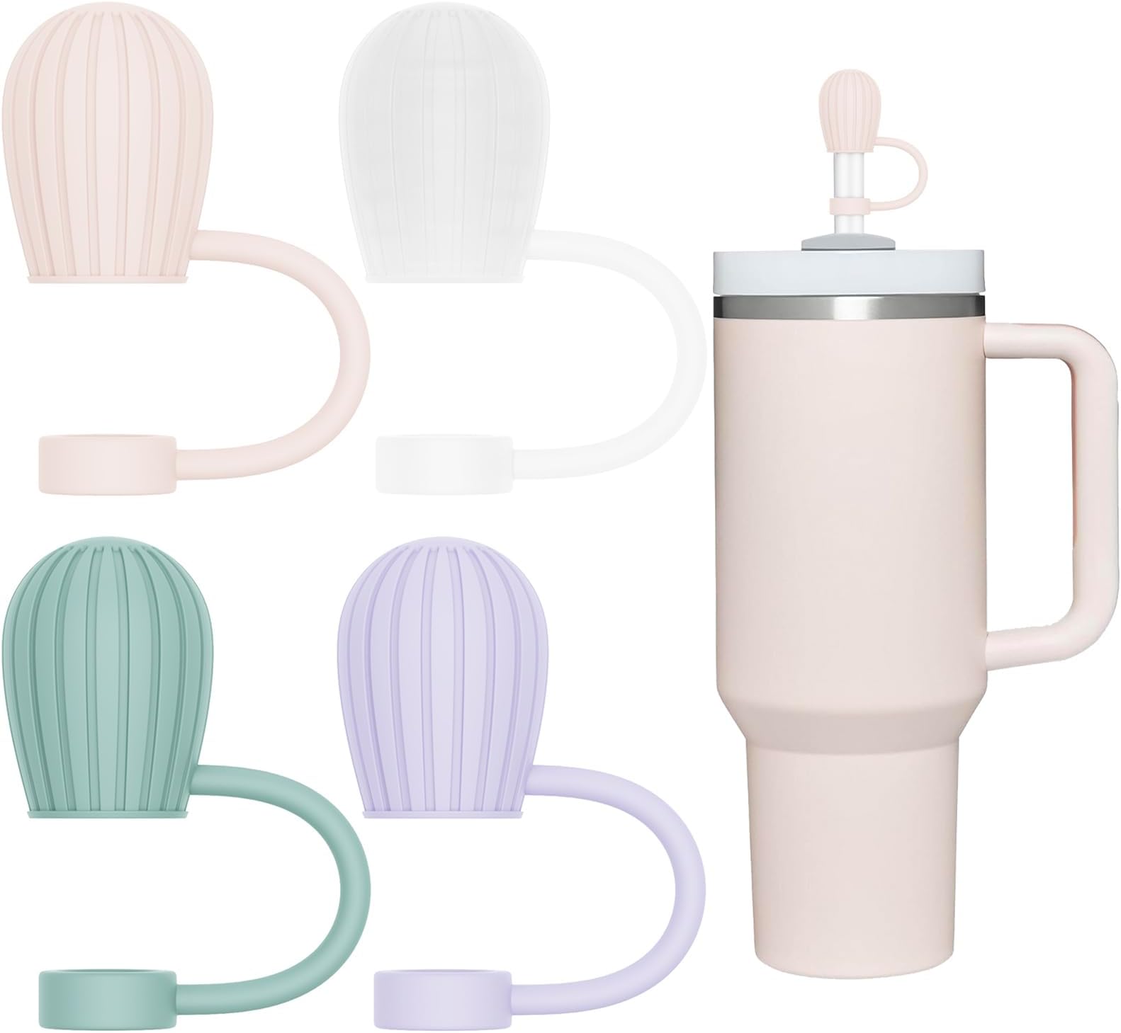 Straw Cover Caps for Stanley Cup 20-40oz Tumblers Accessories,Silicone Straw Topper Reusable 3-5 Pcs,Compatible with Simple Modern,Yeti,Hydroflask and other 6-10mm Straws (balloon 4 pcs)