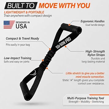 Bullworker ISO BOW Pro Isometric Exercise Equipment & Self Resistance Workout Straps - Stretching Strap with Handles, Portable Workout Equipment for Yoga, Pilates & Strength Training, Chest, Back, and Arms Workout Home Gym