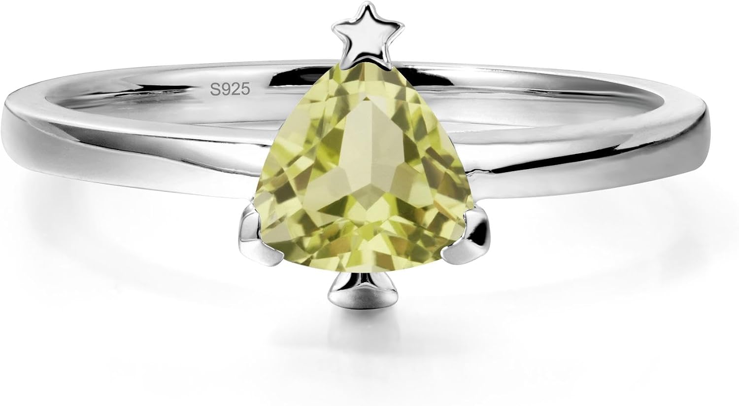 LUO Trillion Cut Gemstone Engagement Ring for Women, 925 Sterling Silver 6x6mm Wedding Promise Ring with Star Accent, Dainty Solitaire Anniversary Ring for Daily Wear Size 3-13
