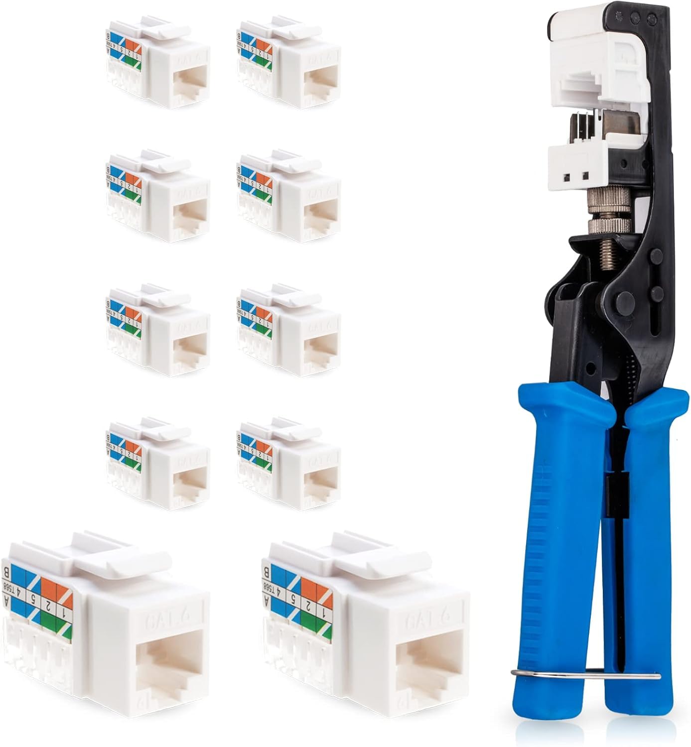 SATMAXIMUM RJ45 Punch Down Tool Kit for 45° Keystone Jacks, Speed Termination Tool with 10 Pack Cat6 45° Keystone Connectors (White)