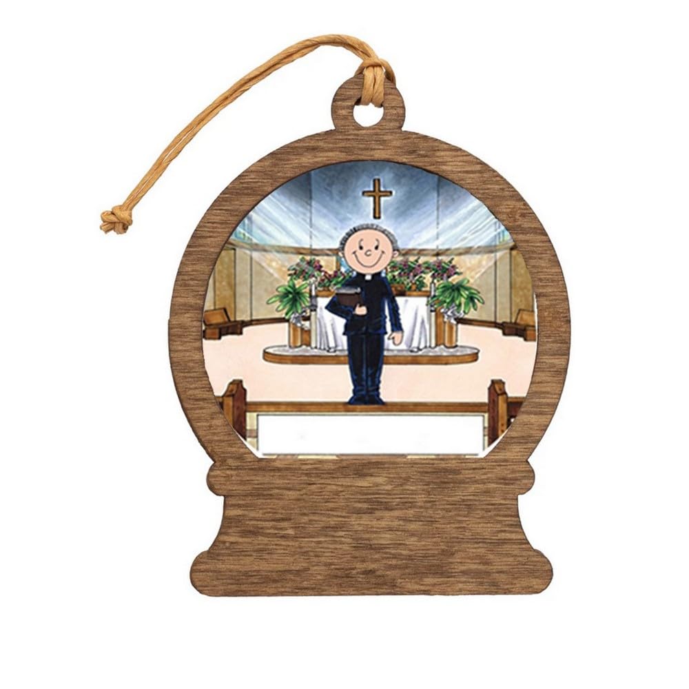 PrintedPerfection.com Personalized Priest - Male Wooden Snow Globe Shaped Christmas Ornament