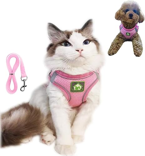 Miniatura 6 de Juego de arnés y correa para perro pequeño sin tirones, arnés a prueba de escape, chaleco de malla transpirable, arnés reflectante ajustable para