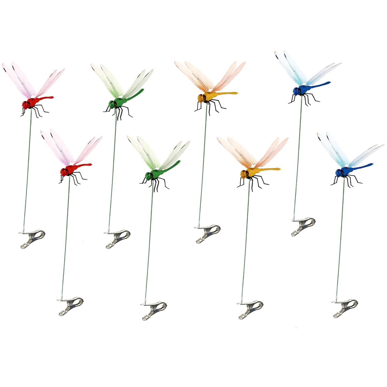 PWireless 8 PCS Colorful Dragonfly Clips 3D Simulation Dragonfly Pole for Outdoor Indoor Fake Plastics Dragonfly for Garden Stakes Yard Patio Ornaments with Clip for Hat Clothes, Fly Scare Devices