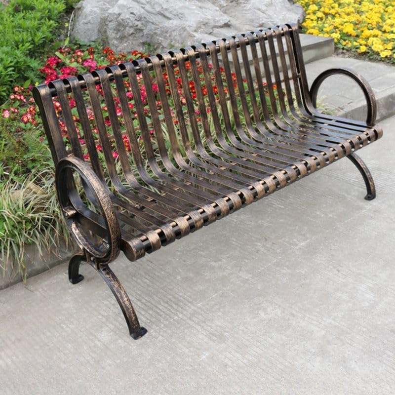 CraftThink Outdoor Garden Bench, Weatherproof Patio Lawn Bench Porch Seat, Aluminum, Coat Distressing for Porch/Deck/Patio (Black, 47" L x 26" W x 32.5" H)