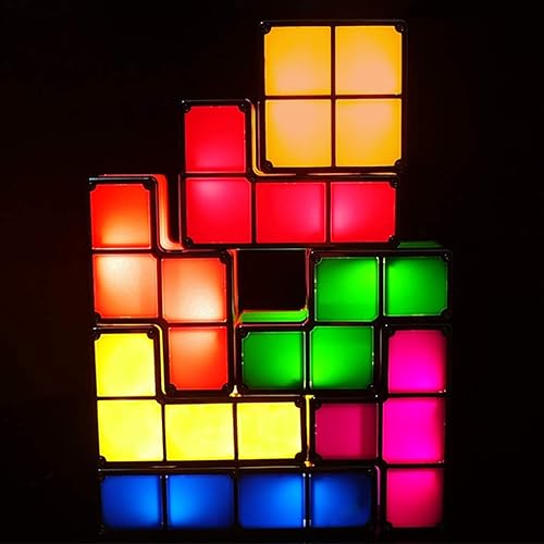 Miniatura 2 de 7 piezas apilables de luz nocturna 3D rompecabezas de juguete de 7 colores bloques mágicos de inducción entrelazados LED novedad lámpara de