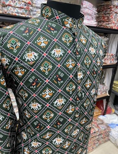 Image of FOXDX Men's Cotton Blend Printed Long Kurta Suitable for All Indian Wedding, Occasions, and Festivals