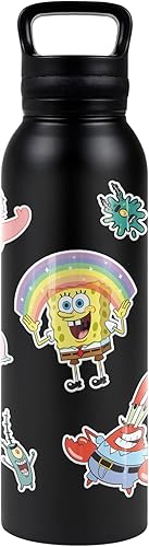 Spongebob - Botella de agua con aislamiento de 24 onzas de Bob Esponja y amigos, de acero inoxidable aislado al vacío con tapa de bucle, resistente