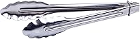 Winco 9-Inch Heavy-Duty Stainless Steel Utility Tongs with Scalloped Edges & Locking Clip for Buffets