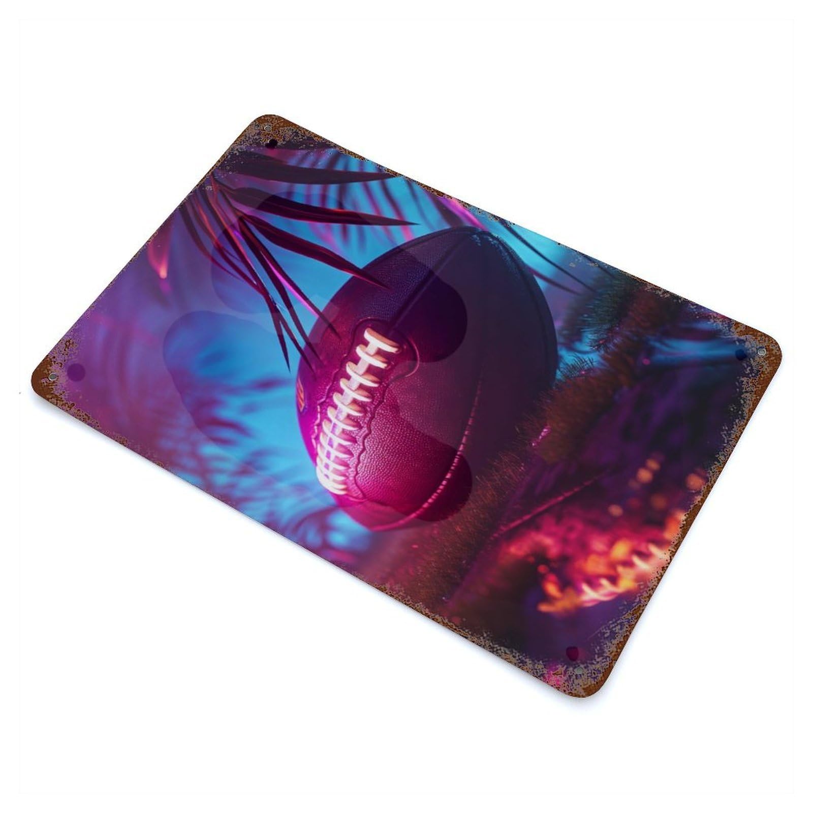 American Rugby Sport Neon Decorative Tin Sign 11.8"x7.9", for Cafe, Home Bar And Lounge Decor, Decorative Metal Wall Art
