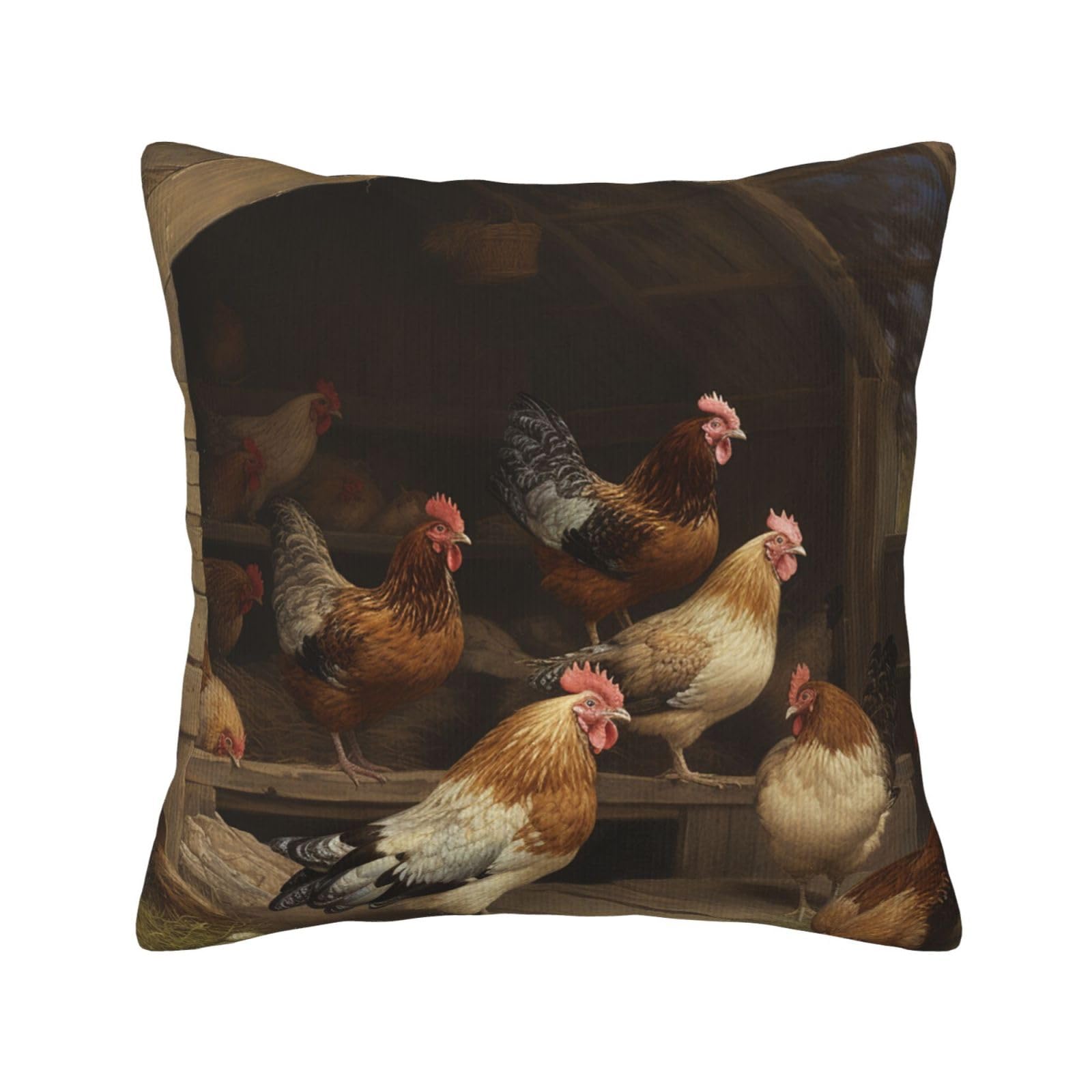 Housse de coussin velours côtelé motif poule souvenir d'enfance