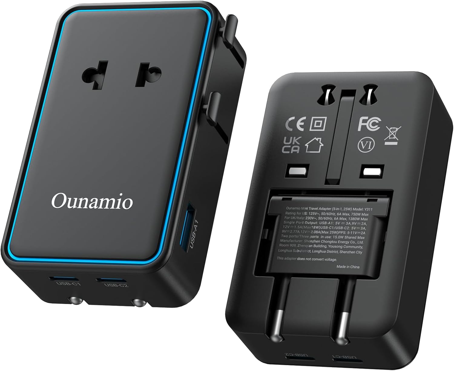 Universal Travel Adapter, 【2026 Ultra-Slim Mini】 PD 25W 4-Port Power Adapter with 1 AC, 1 USB-A, and 2 USB-C Ports, Smart Temperature Control, Compatible for EU/UK/AU/AS, Ideal for Travel Essentials