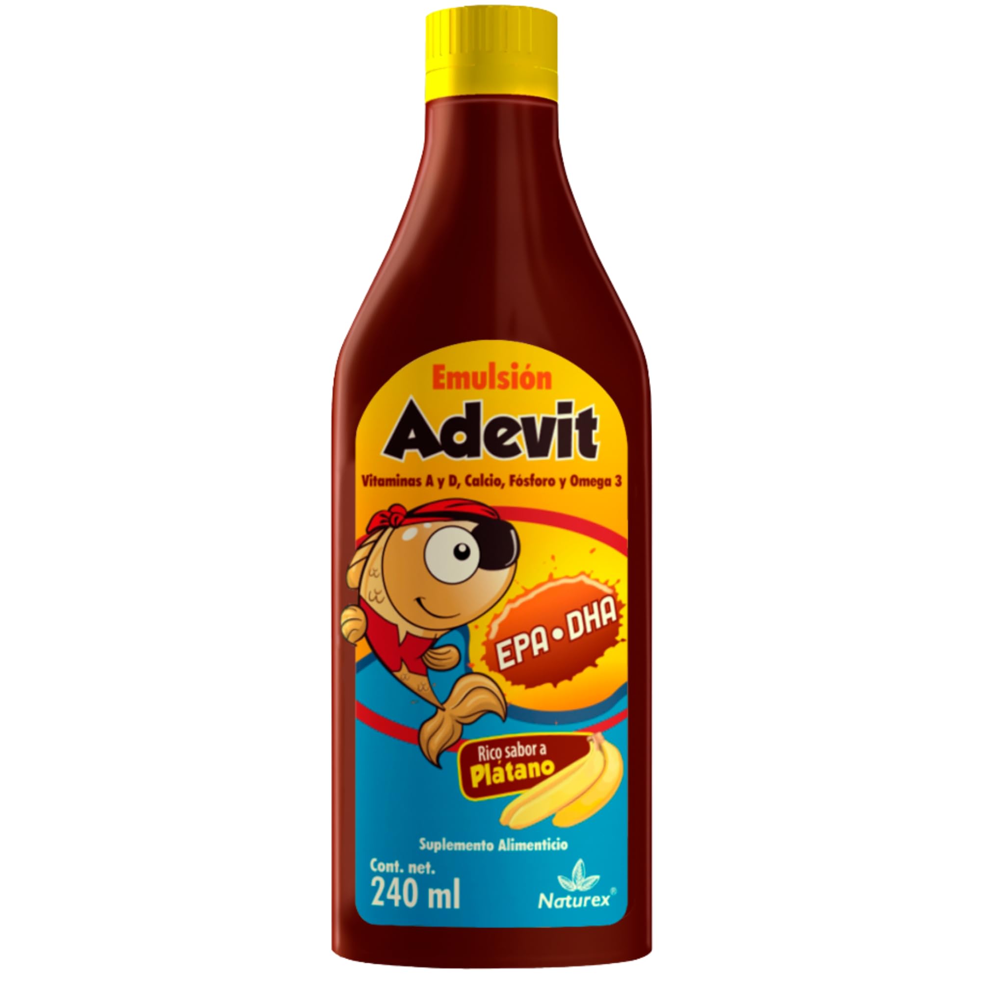 Five Brothers Products Cod Liver Oil Liquid (ADEVIT Emulsion) 240ml – Banana Flavor – Rich in Vitamins A, D & E – Immune Support & Bone Health Support