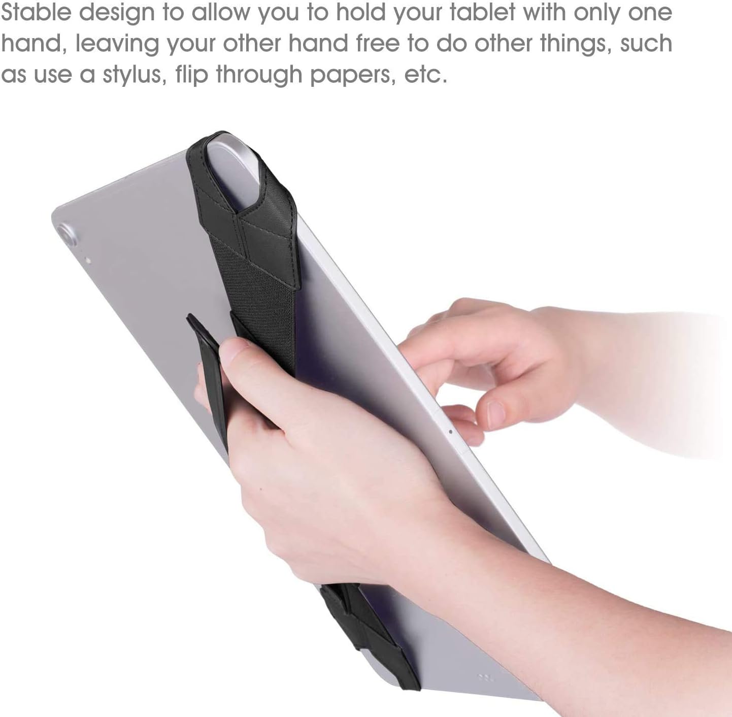 joylink Universal Tablet Hand Strap Holder, 360 Degrees Swivel Leather Handle Grip with Elastic Belt, Secure & Portable for 12.9" Tablets (iPad Pro 2018),Black