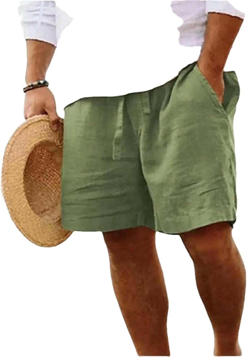 Men's Cotton Linen Shorts Pants Male Summer Breathable Solid Color Linen Short Trousers Fitness Streetwear