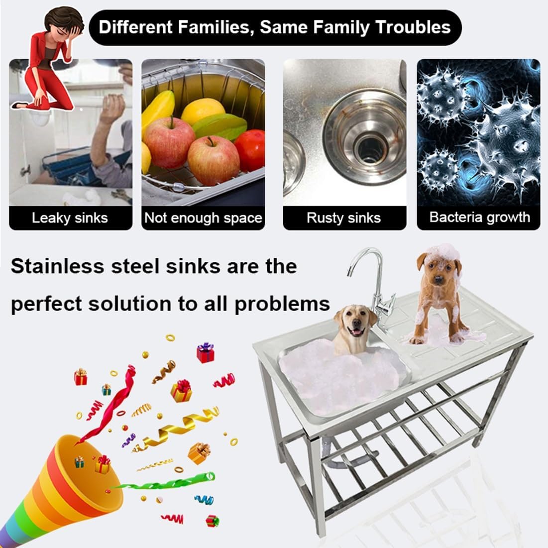 Stainless Steel Kitchen Sink, Freestanding Single Bowl Sink, Sink Workstation w/Faucet, Prep & Utility 30 x16 X 16 in Washing Hand Basin (Silver)