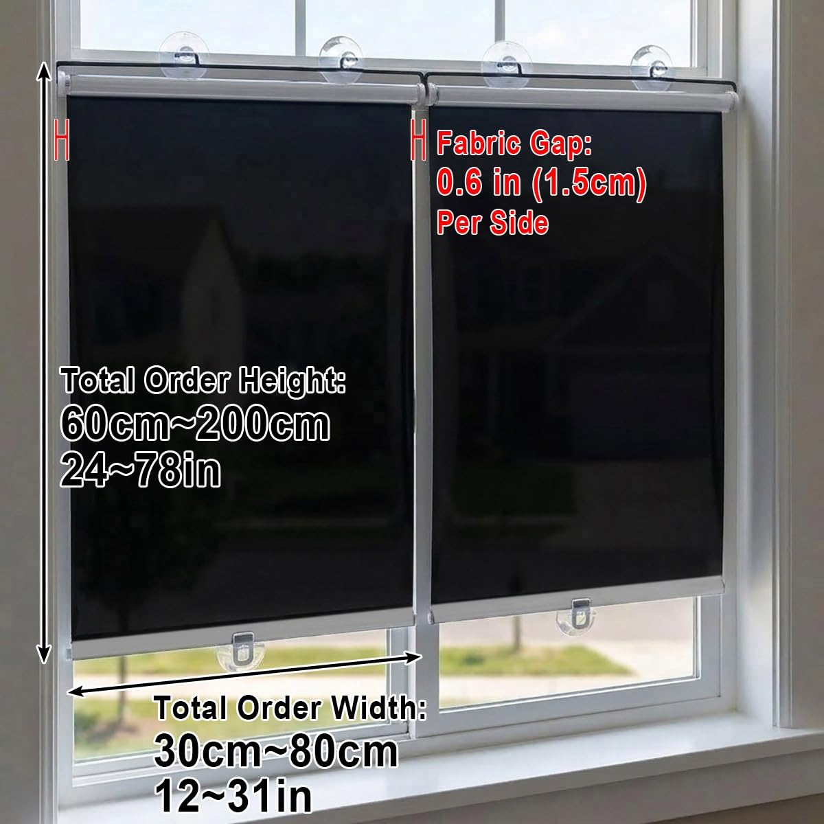 Estores enrollables con ventosas, Persiana Enrollable Sin Taladrar, Negro | Cortina opaca reflectante, Estor Térmico para Ventanas, aislamiento térmico y protección solar, retráctiles(W75 x H190cm)