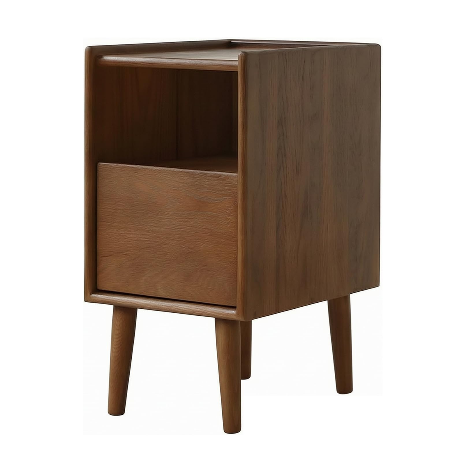 GWZHQIF Solid Wood Narrow Nightstand, Mini Bedside Cabinet with Single Drawer & Open Compartment, Space Saving Bedside Storage Side Table for Bedroom Livingroom(Color:Reddish-brown)