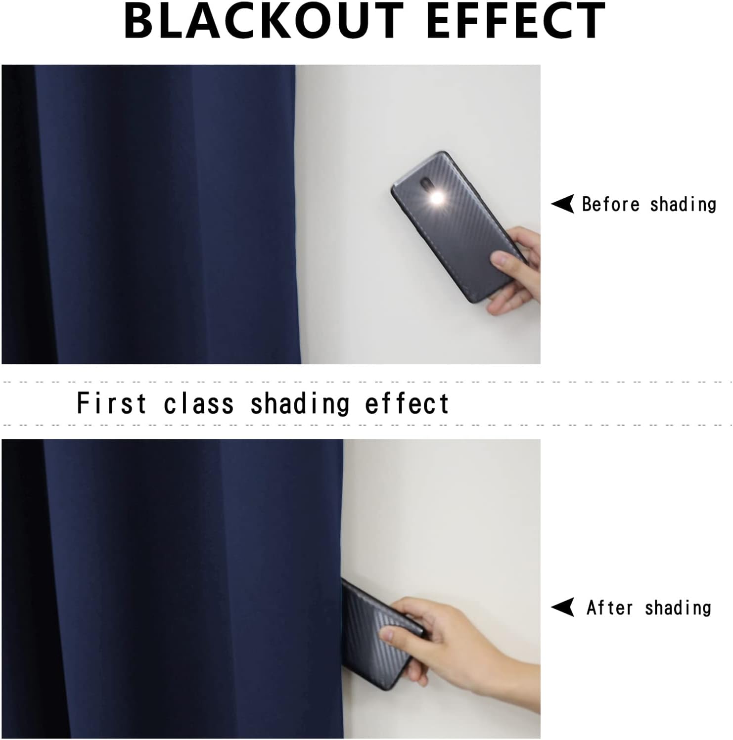 2 Panels 100% Blackout Curtains Soft Eyelet Thermal Insulated Curtains Drop Noise Reduce Curtains with Grommets for Living Room/Home Office (167 * 137CM(W66"xL54"),Navy)