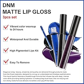evpct 3Pcs Dark Black Purple Blue Matte Liquid Lipstick Halloween for Women Long Lasting Smudge Proof Black 24 Hours Original Lip Liner and Lipstick Stain Makeup Set labial mate larga duracion 24