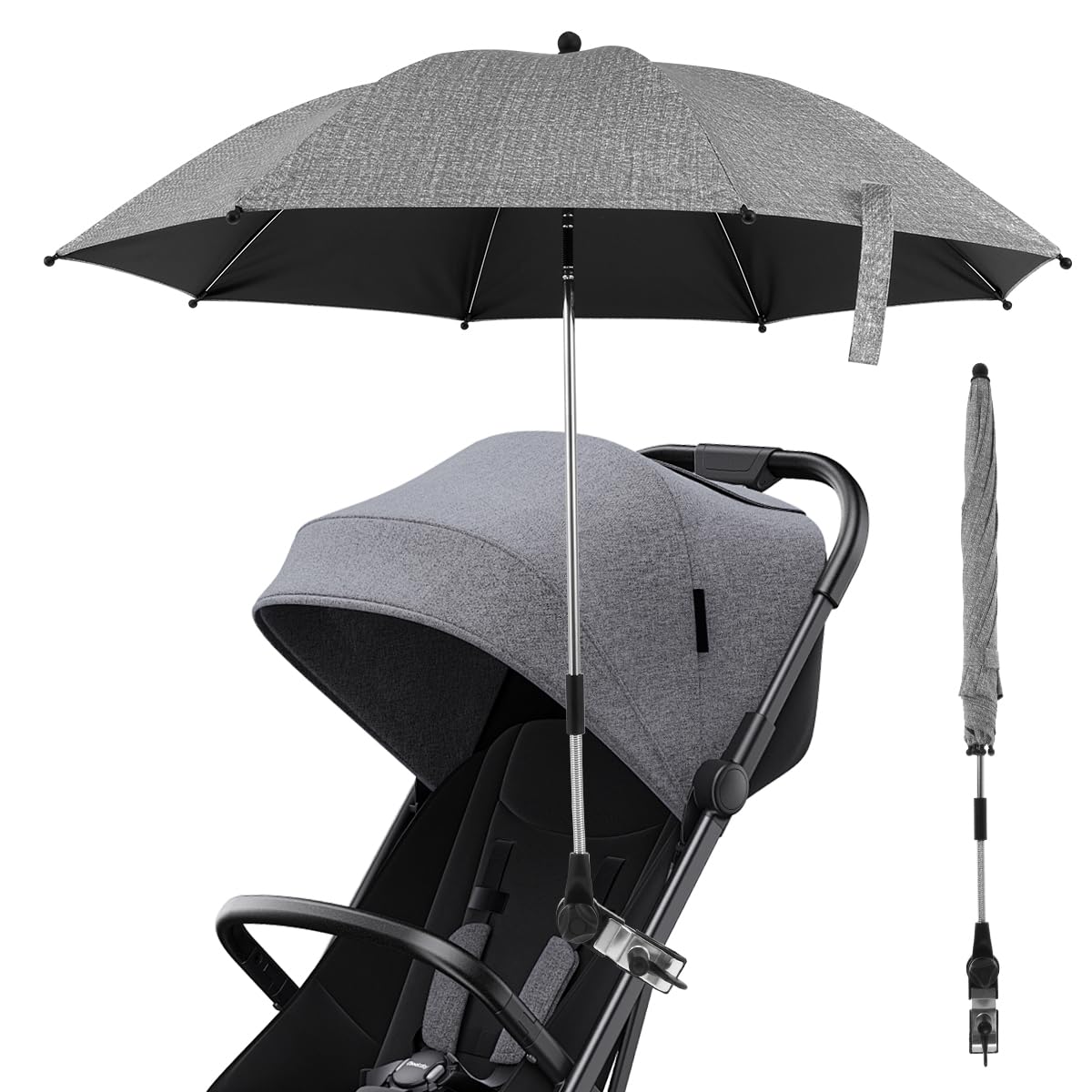 Pram Parasol Umbrella Baby Strollers Sun Umbrella Universal Pushchair Parasol with Adjustable Fixing Clamp SPF 50+ Clip on Stroller Umbrellas for Pram, Stroller, Pushchair and Buggy