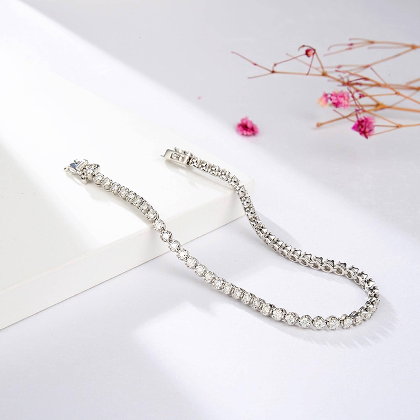 Bracciali Oro Bianco 750/585/375 Vero, Bracciale Diamante Donna 1.68ct 16-20 cm, Braccialetto Sposa Fidanzati