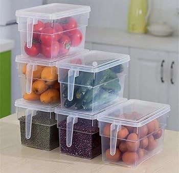 Generic Clear Plastic Refrigerator Organiser Drawer with Handle and Lid, for Fruits, Vegetables and Food Storage, .ex