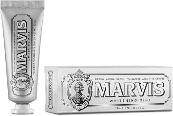 Marvis Whitening Mint Travel Size Toothpaste, 25 ml, Promotes the Natural Whitening of the Teeth, Plaque Removal Toothpaste, Long-Lasting Freshness