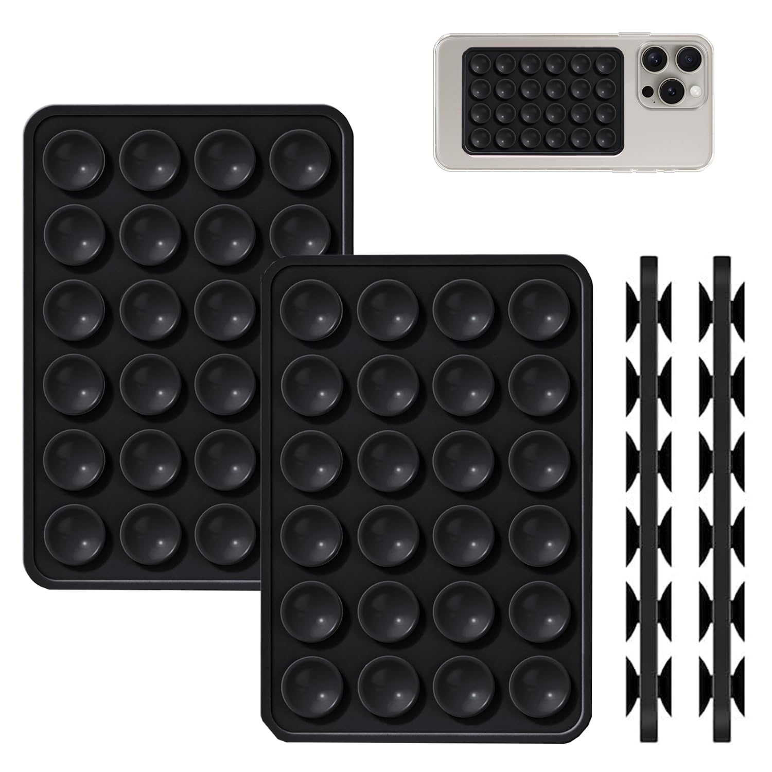 2 Pack Silicone Suction Phone Case Mount, Double Sided, Non Slip Suction Cup Phone Mount, Silicon Sticky Phone Grip for Cell Phone, Hands-Free Phone Accessories Holder for Selfies and Videos, Black