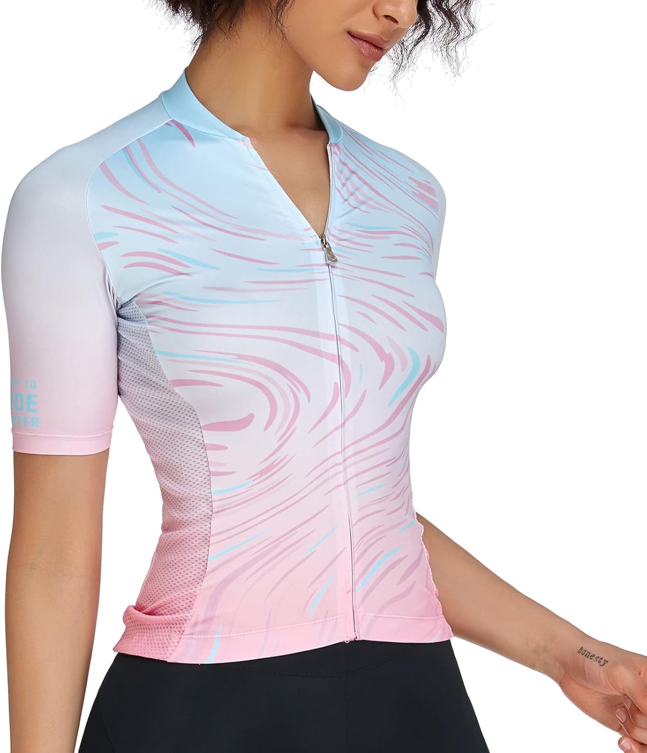 Santic Cycling Jersey Women's Shorts Sleeve Tops Bike Shirts Bicycle Jacket Full Zip with Pockets Andrea