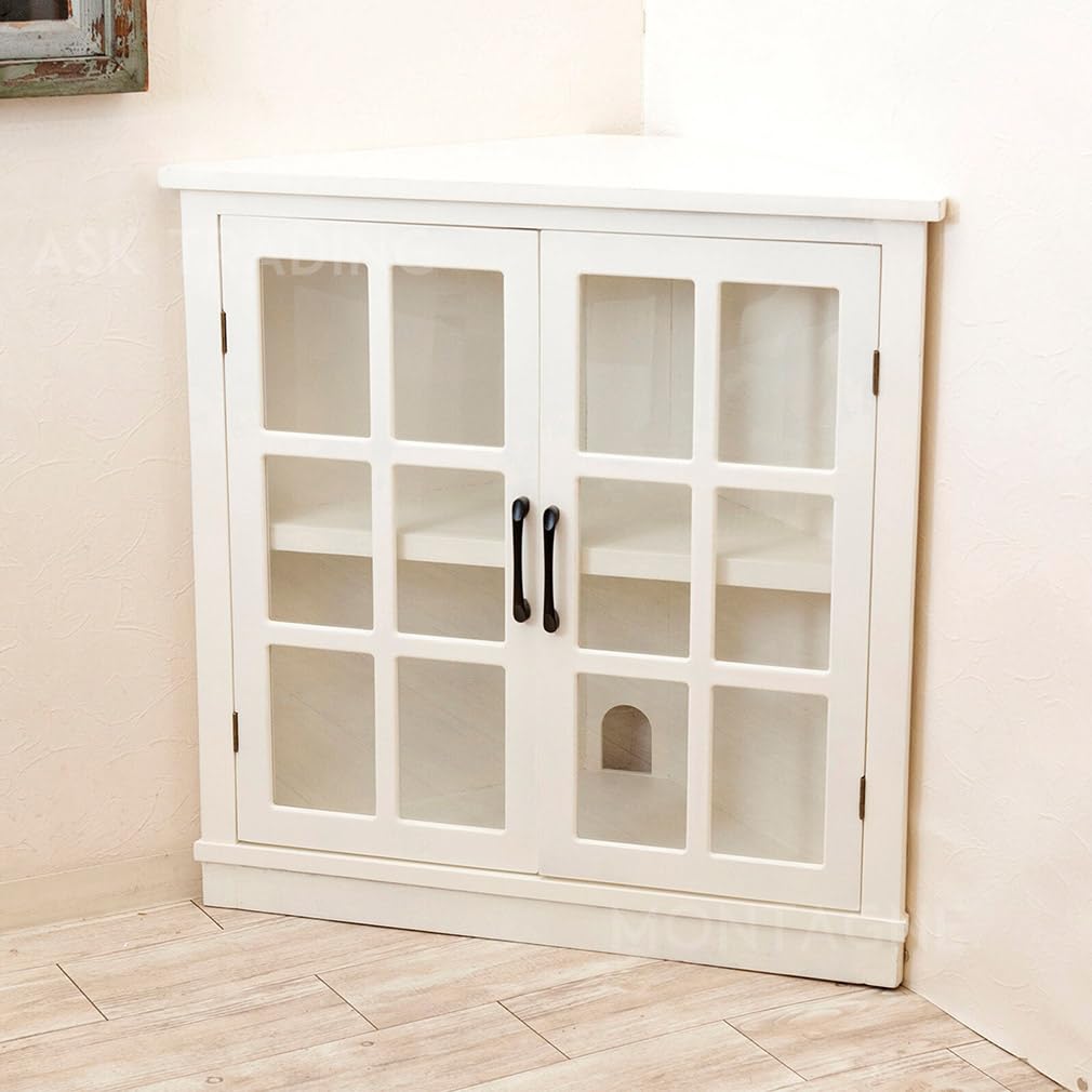 Amazon｜コーナーキャビネット 完成品 組立不要 ガラス扉 三角 木製 扉