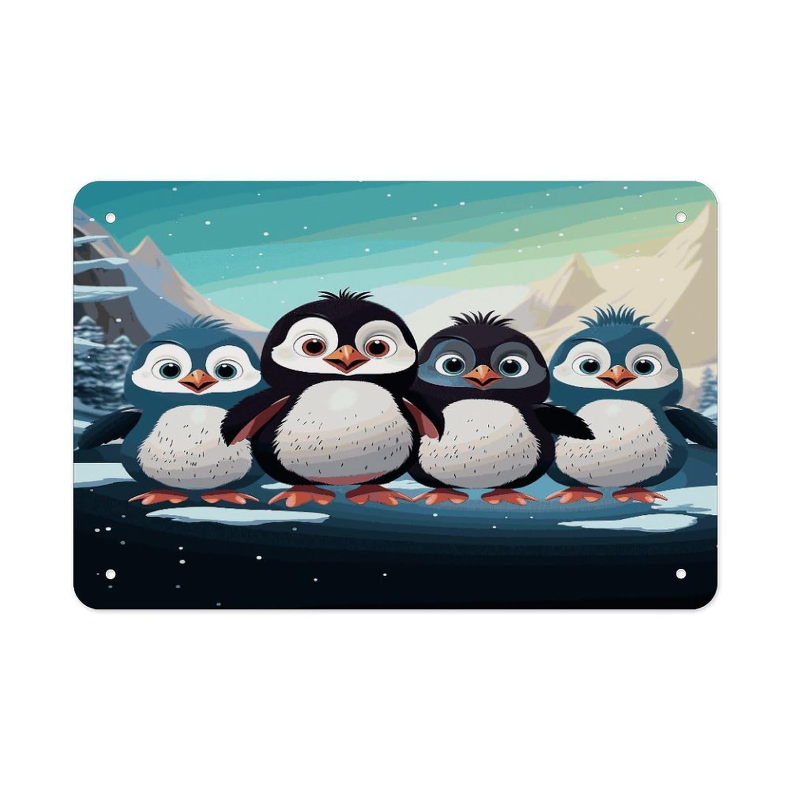 Fodpand Style Five Cute Penguins Wall Art Metal Signs Tin Sign