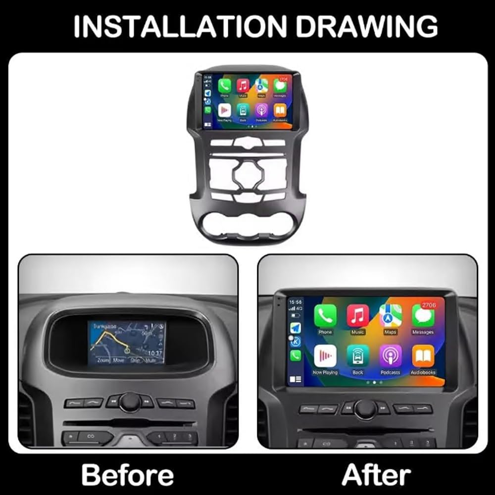 Car Stereo for Ford Ranger 3 2011-2015 9 Inch Android 15 Multimedia-Player with Wireless Carplay Android Auto For, 8 core 4G+64G - 2