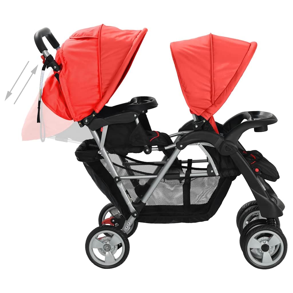 Passeggino Tandem in acciaio robusto per bambini con tettuccio pieghevole, leggero e compatto per città e fuoristrada con grande cestino, adatto per neonati e neonati fino a 15 kg