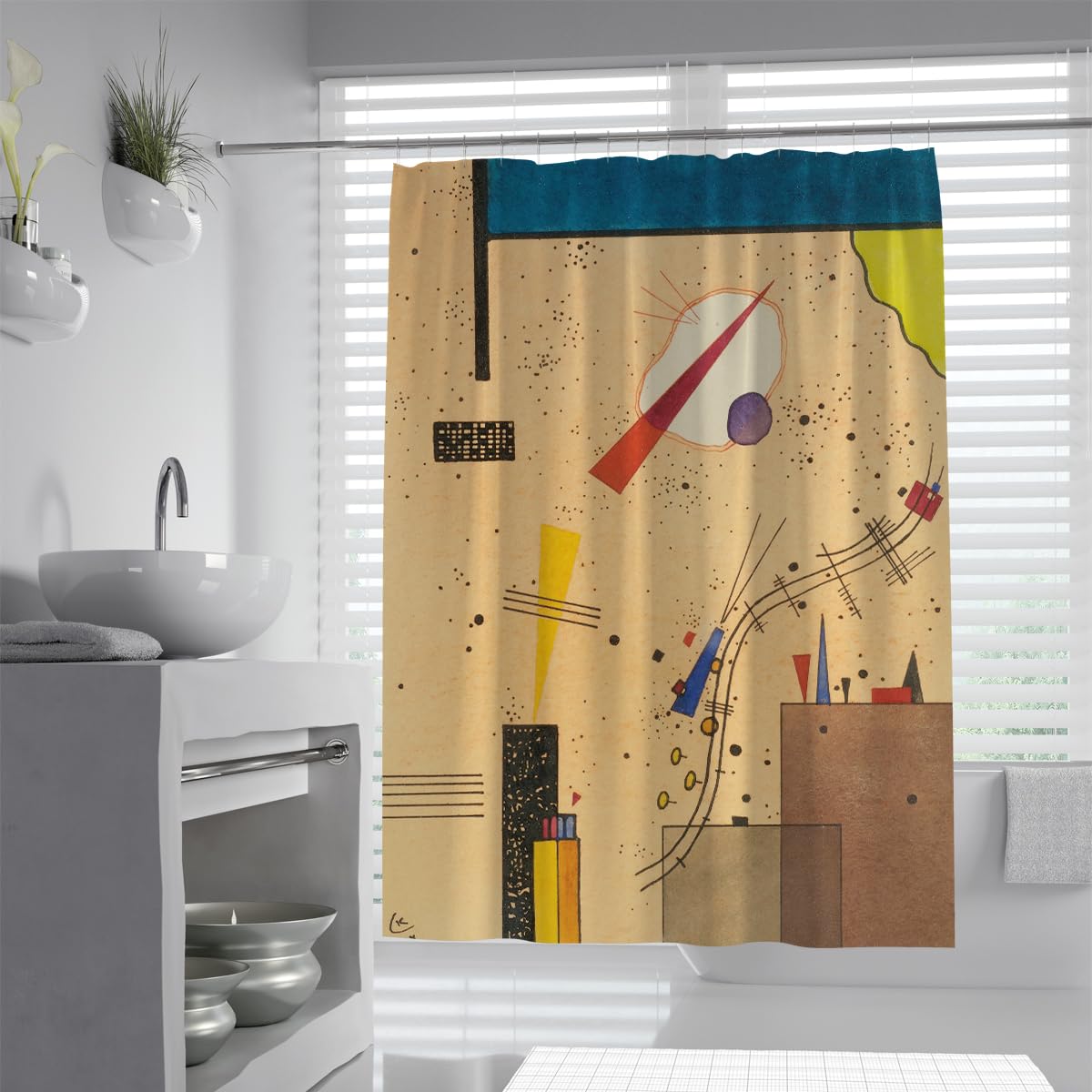 Olliar Home Shower Curtain Mid Century Nordic Style 180X180 Modern Abstract Geometric Bath Curtain Machine Washable Fabric Bathroom Decor Curtain Set With Hooks