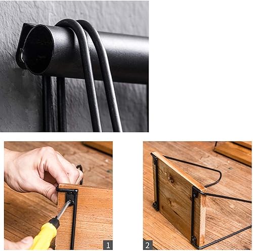 Miniatura 8 de LIANGLIANG - Estantes flotantes de pared de metal retro, diseño de personalidad industrial, estructura de 3 capas, soporte de exhibición de madera
