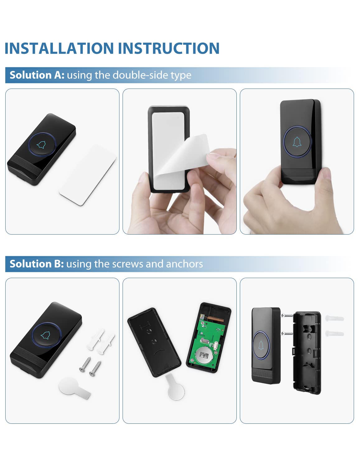 Wireless Doorbell, AVANTEK D-3B Waterproof Door Chime Kit Operating at over 1300 Feet with 2 Plug-In Receivers, 52 Melodies, CD Quality Sound and LED Flash