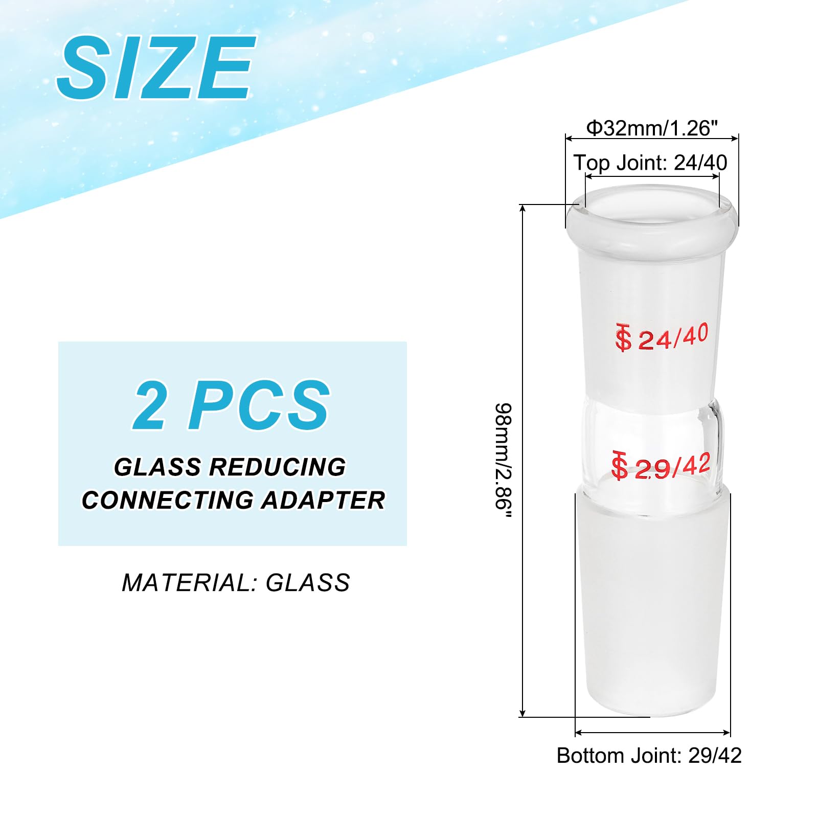 PATIKIL Adaptateur De Réduction En Verre Borosilicate, 2 Pcs De 24/40 Externe À 29/42 Interne Adaptateur De Joint Pour Équipement De Laboratoire, Style 14