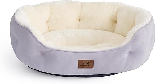 Bedsure Camas lavables para perros, camas redondas con parte inferior antideslizante para gatos de interior, cachorros y gatitos, 25 pulgadas, lila