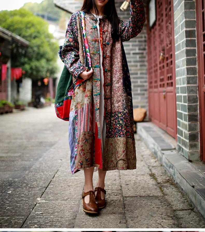 Women Loose Jacket Distressed Trench Coat Casual Patchwork Garment4