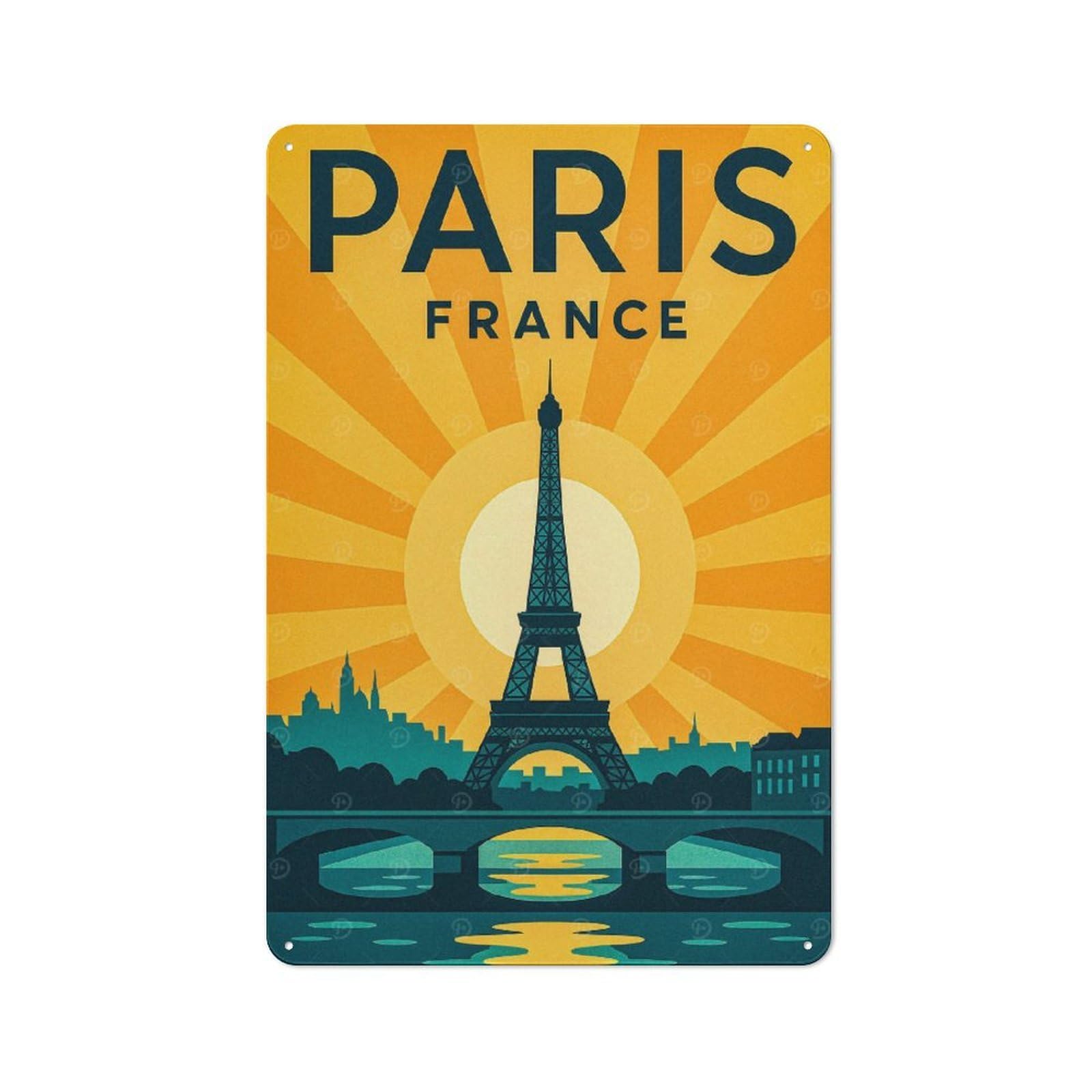 Junmoney Style-24 Paris France Travel Decorative Metal Plaque 30X20cm, Loft Style Urban Room Decor For Flat, Bar, Studio Or Gallery Wall