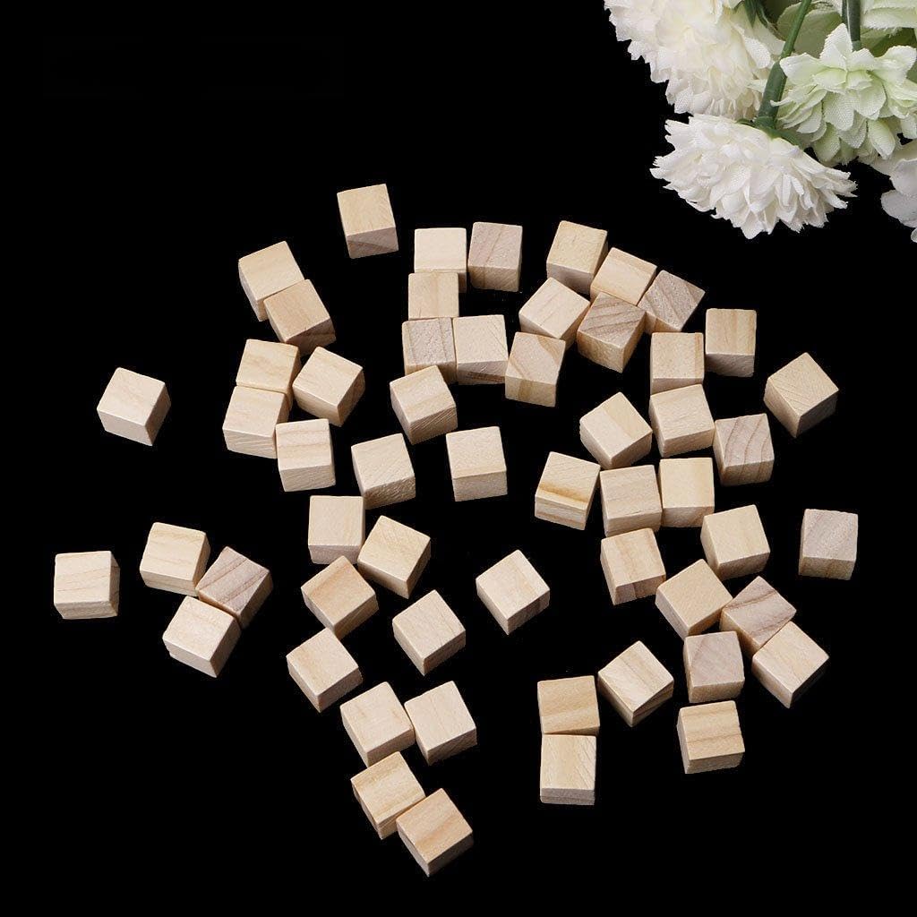 NEWFT 10mm Wooden Square Blocks Cubes Embellishment for Woodwork Craft