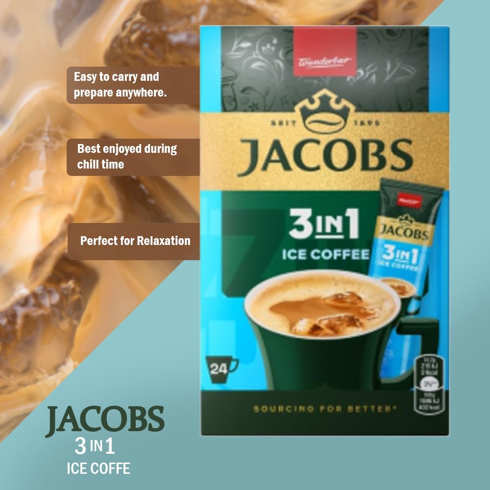 JACOBS 3-w-1 Ice Coffee, kawa rozpuszczalna w proszku, 6 x 24 saszetki, 304,8 g.